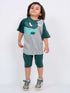 Oversized Mighty Monster Raglan Cotton Short Set (Green-Gray)